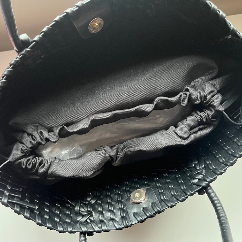 *New* Black Woven East-West Style Shoulder Tote HandBag Work Travel Going Out - Picture 5 of 7